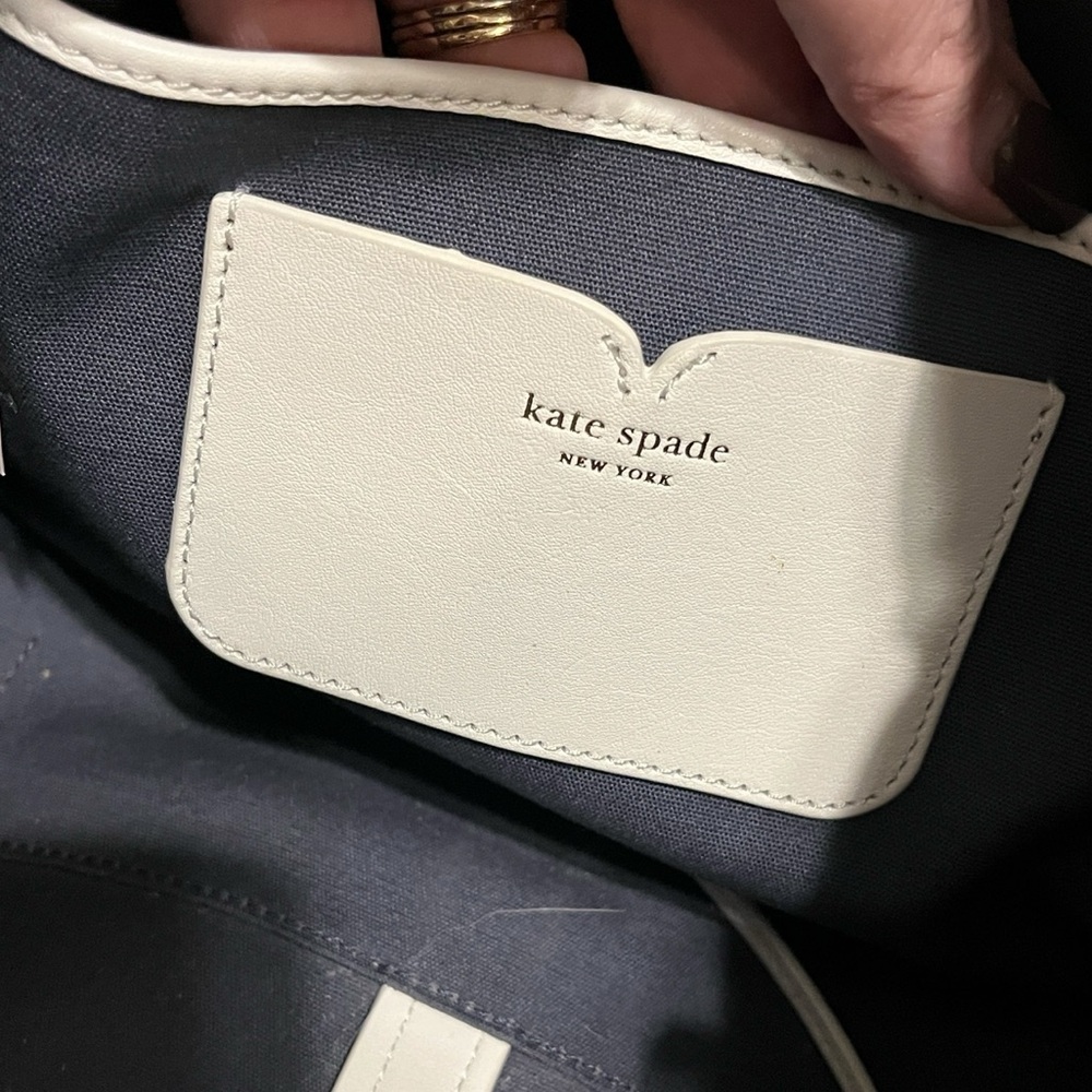 Kate Spade Sam Medium Canvas Plunge Satchel in Denim & White - Picture 12 of 13